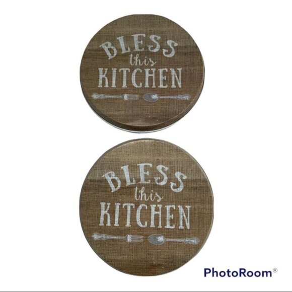 Range Kleen Burlap Blessings Farmhouse Range Stove Covers Round Set of 4 - Picture 2 of 13
